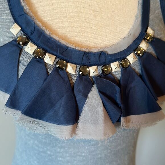 Anthropologie sz XS light blue sleeveless top with stud stone ruffle detail - Picture 2 of 6